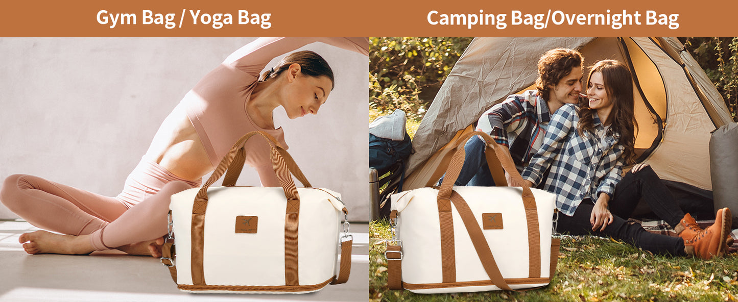 British Traveller Women's Expandable Weekender Duffel Bag | Free Toiletry Bag, Wet/Dry Compartment, Trolley Sleeve — Navy or Beige
