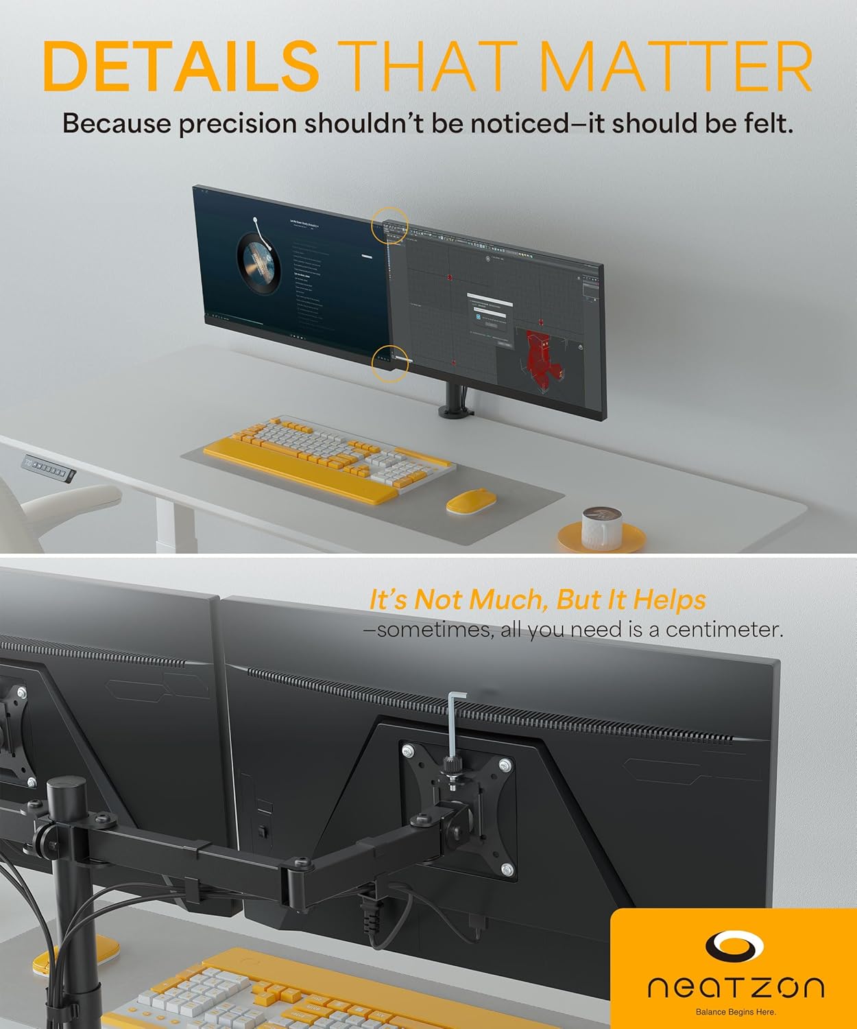 Dual 27" Monitor Arm Desk Mount – VESA Compatible, Up to 8kg per Arm, Cable Management (NZ‑ARM‑01)