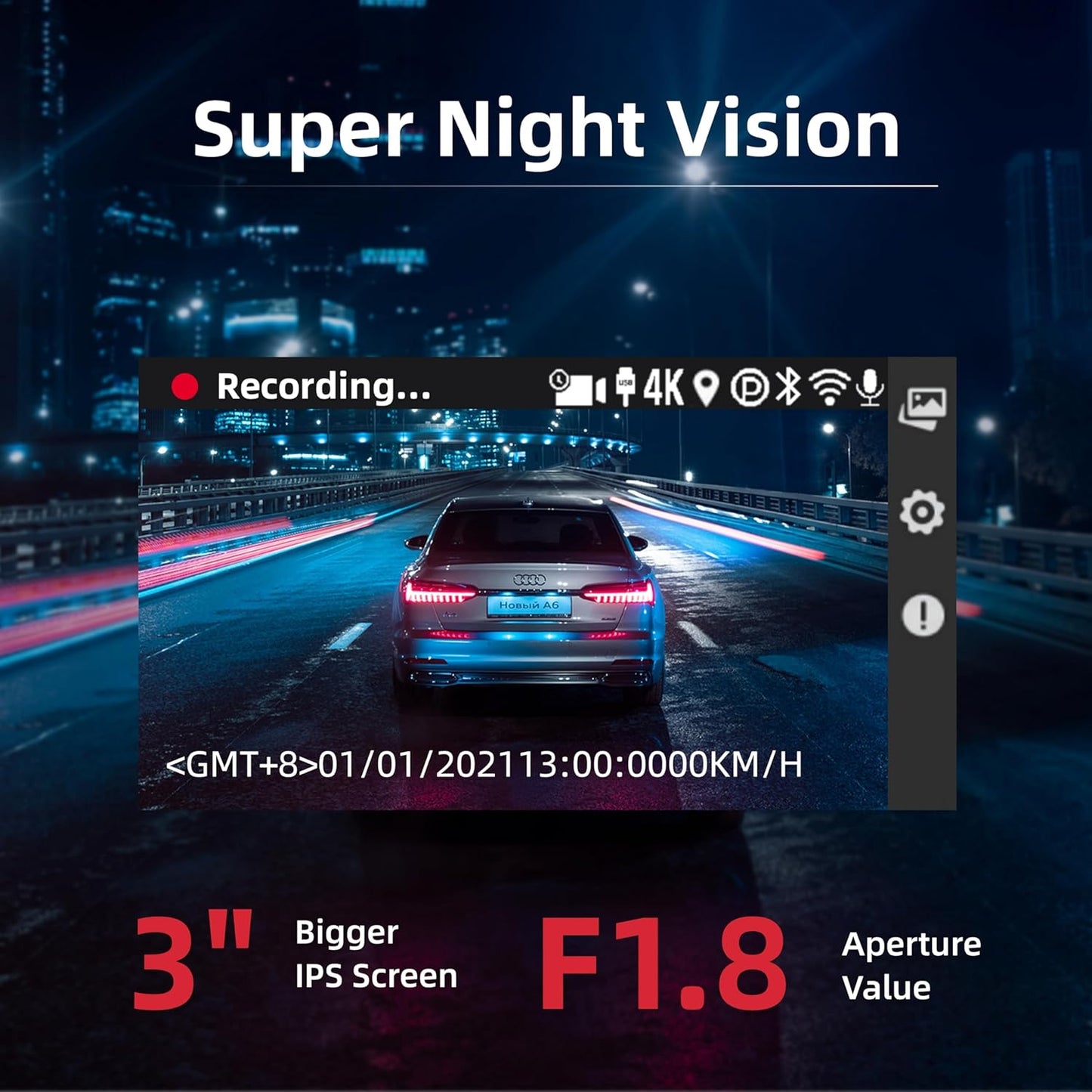 Miofive 4K Dash Cam Front and Rear, 5GHz Wi-Fi & GPS Dashcam with 64GB SD Card, Dual Car Camera Dash Cam with Parking Monitor, Night Vision, HDR, G-Sensor, Loop Recording, APP Control, Max 512GB