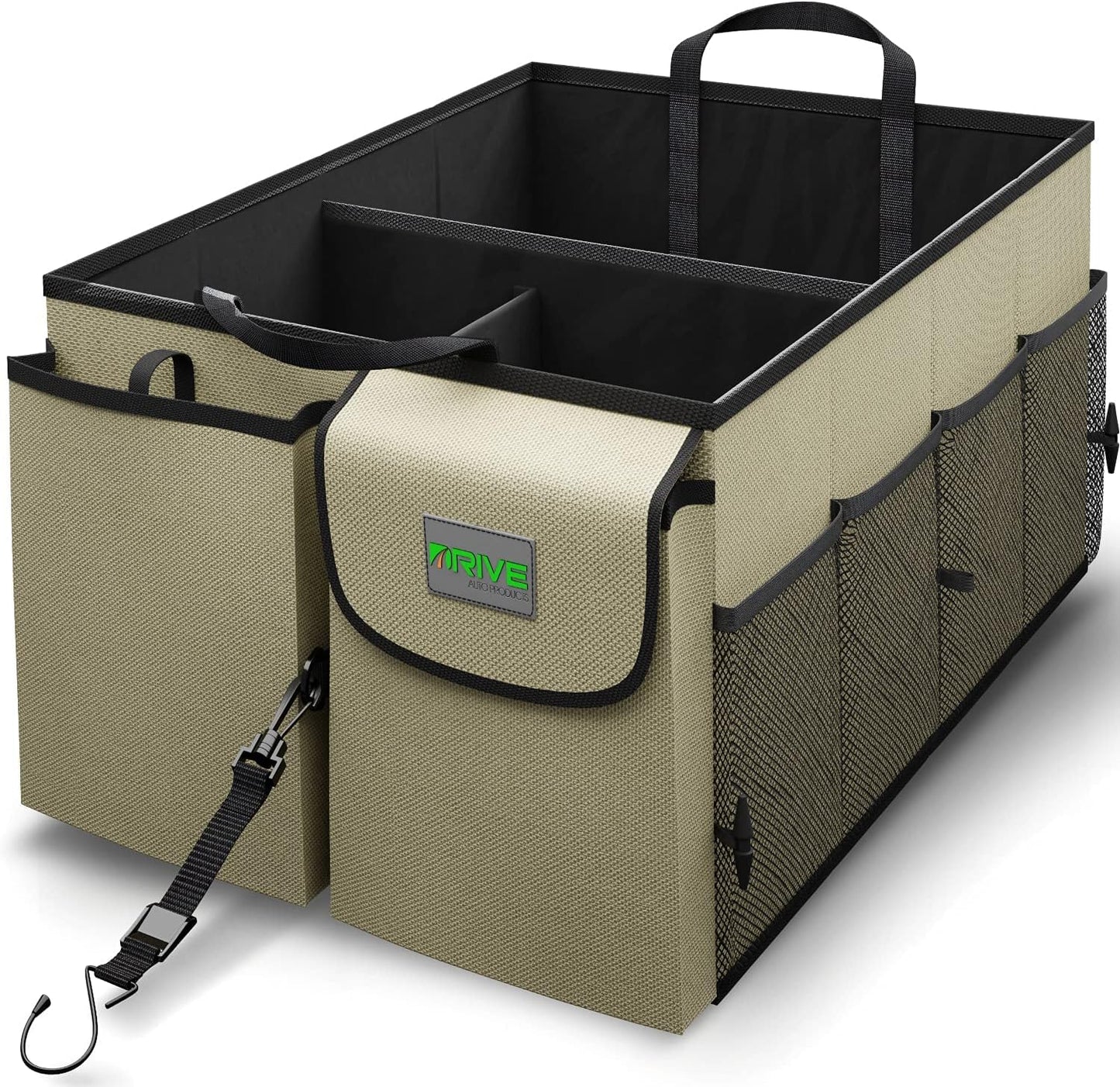 Drive Auto Car Boot Organiser – Robust, Collapsible, Multi-Compartment Car Trunk Organizer Box w/Adjustable Straps & Handles - Essential Car Accessories