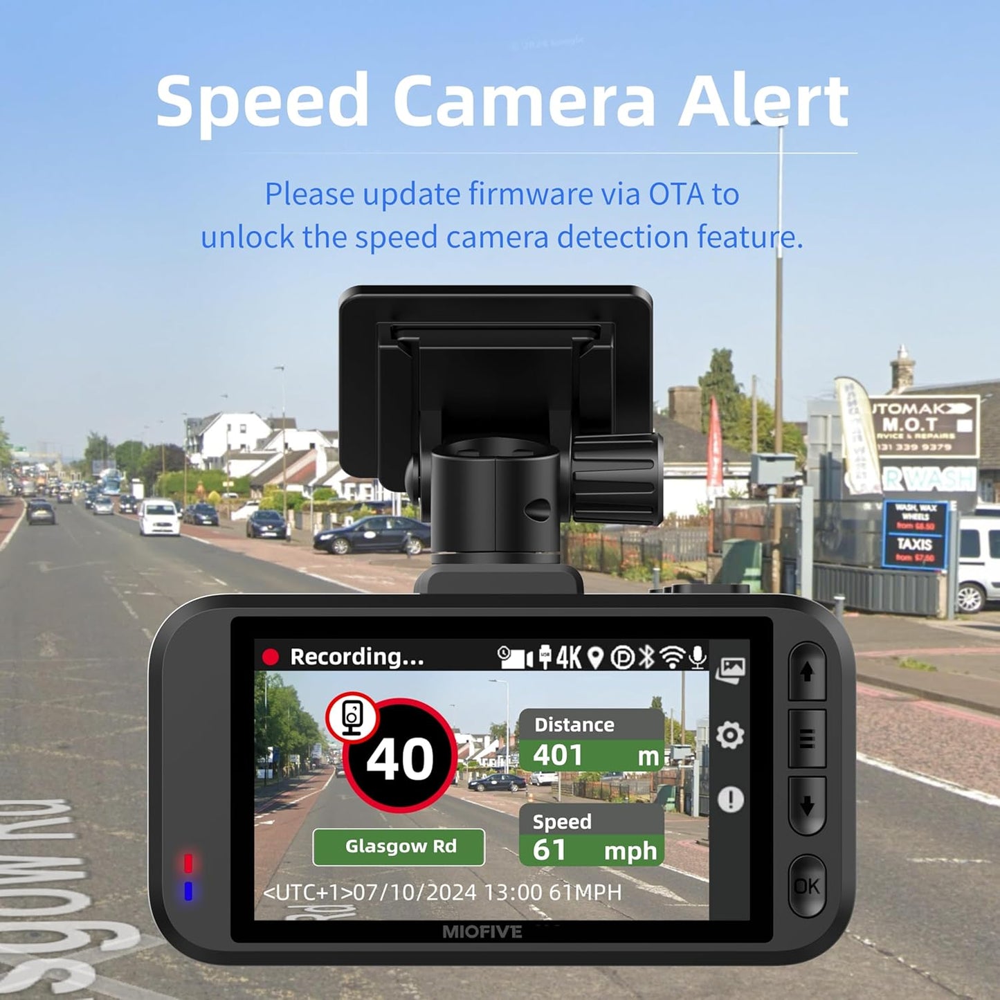 Miofive 4K Dash Cam Front and Rear, 5GHz Wi-Fi & GPS Dashcam with 64GB SD Card, Dual Car Camera Dash Cam with Parking Monitor, Night Vision, HDR, G-Sensor, Loop Recording, APP Control, Max 512GB