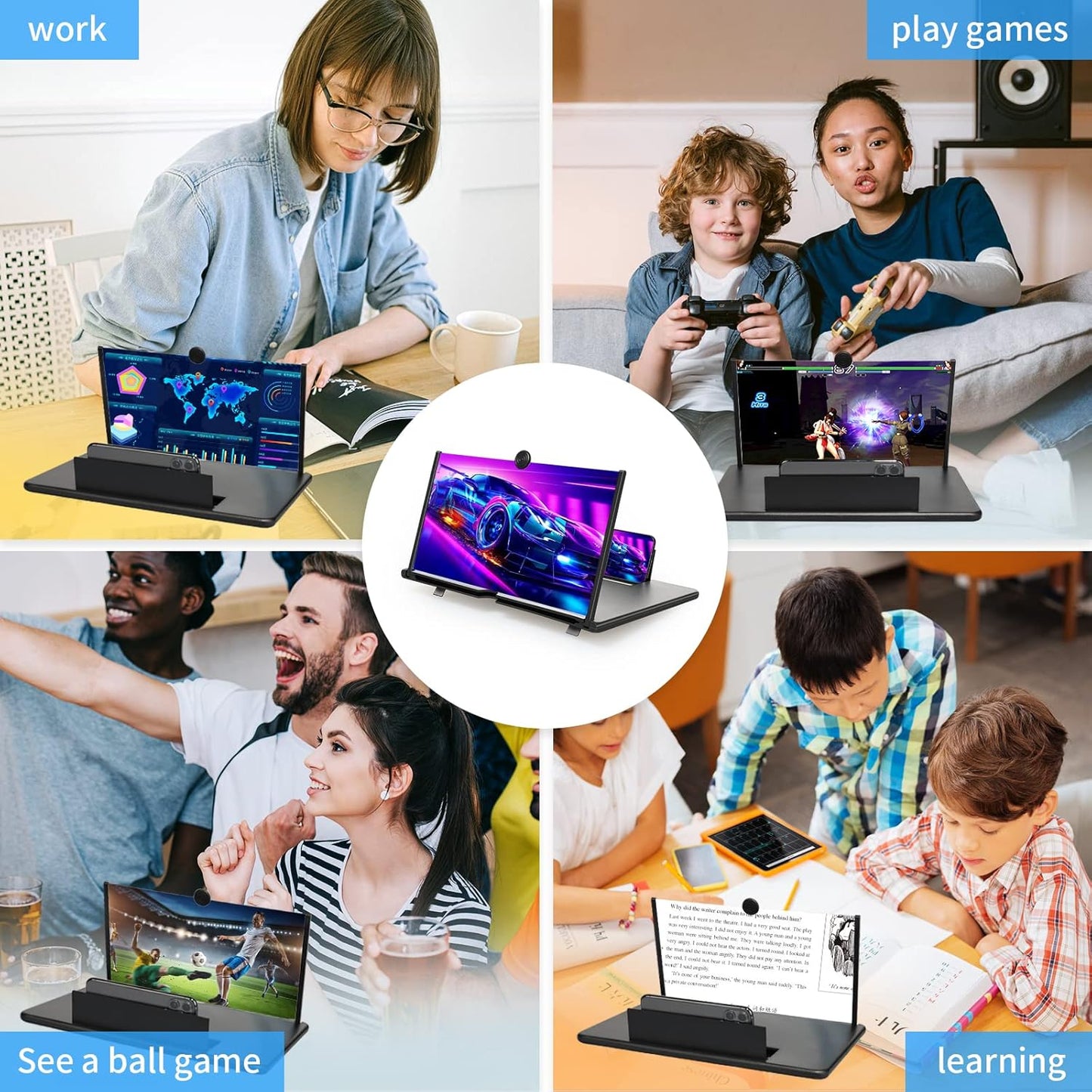 14 Inch 3D Mobile Phone Screen Magnifier – Portable Foldable Stand & Holder for All Smartphones – HD Screen Enlarger