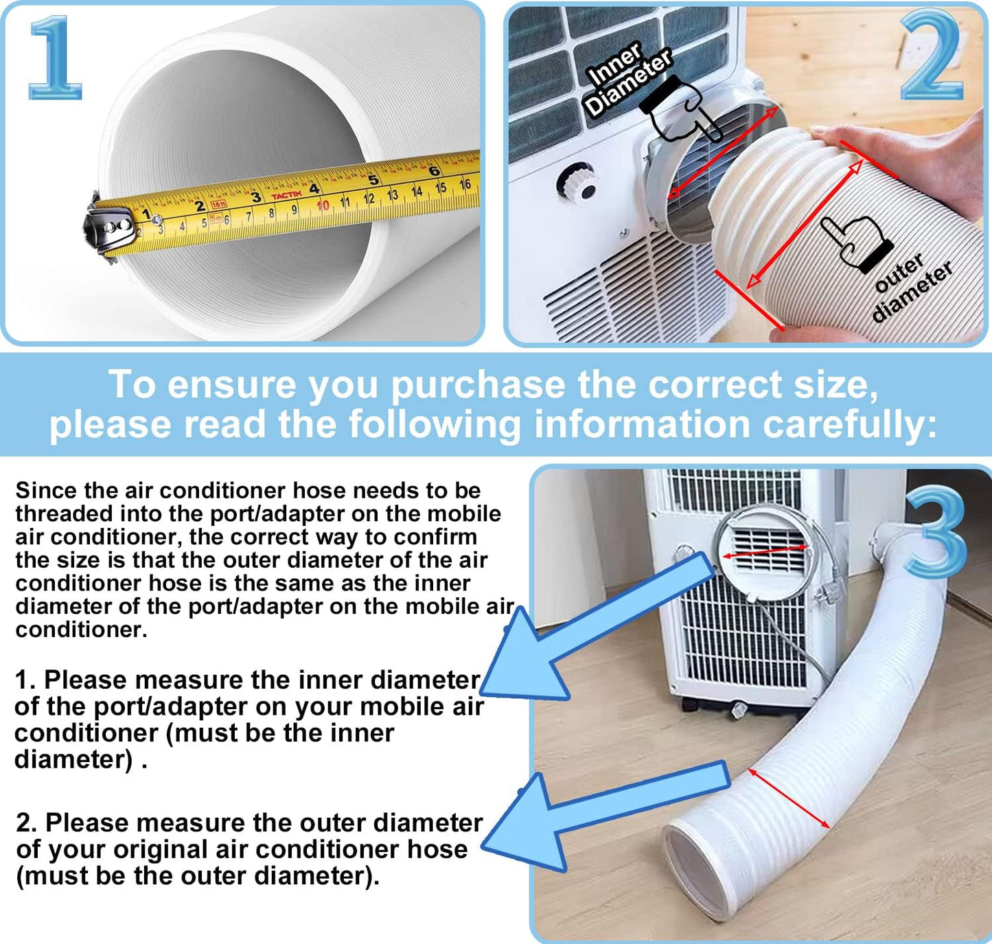 BULLA Air Conditioner Exhaust Hose Extension β 5.9ββ/5.12ββ Diameter 118ββ Long Portable AC Vent Hose Anti-Clockwise