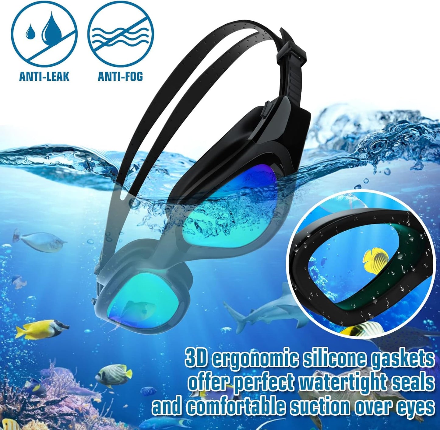 Winline Adult Swimming Goggles – Polarized Open Water Goggles, Anti-Fog UV Protection, No Leakage, Clear Vision, Easy Adjustable for Men, Women, and Teenagers