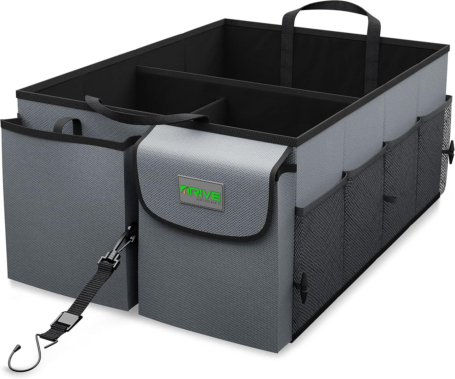 Drive Auto Car Boot Organiser – Robust, Collapsible, Multi-Compartment Car Trunk Organizer Box w/Adjustable Straps & Handles - Essential Car Accessories