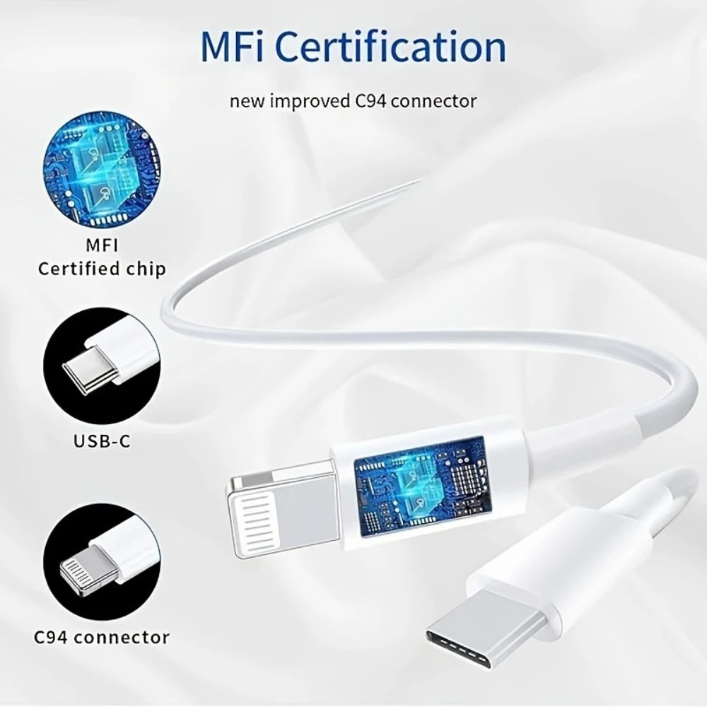 PD 20W Fast Charger with Lightning Cable - Foldable Phone Adapter for iPhone 14/13/12/11 Pro Max & iPad UK