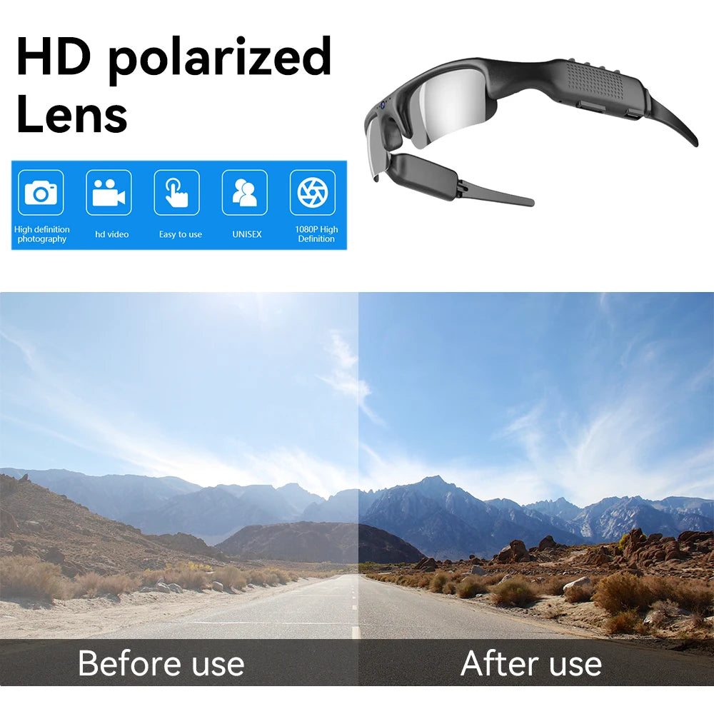 Smart WiFi Cycling Glasses with Polarised Lenses | 1080P HD Video Recording 32GB Memory Card Unisex Sports Eyewear
