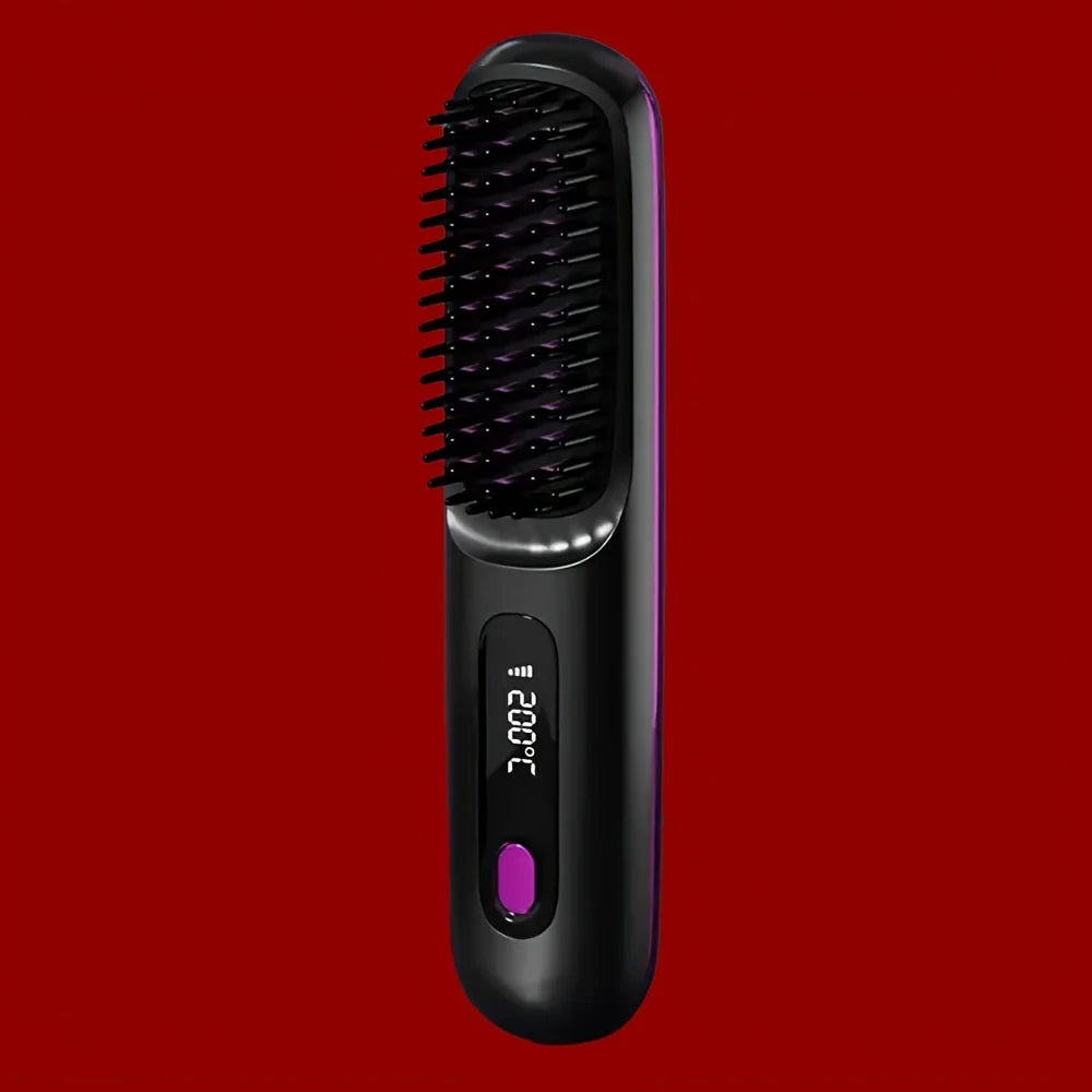 Electric Hair Straightener Brush – Portable USB‑Rechargeable Fast‑Heating Straightening Comb | Travel Hair Styling Tool | UK