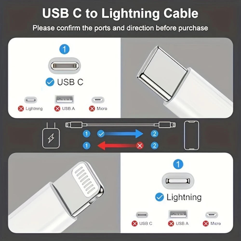PD 20W Fast Charger with Lightning Cable - Foldable Phone Adapter for iPhone 14/13/12/11 Pro Max & iPad UK