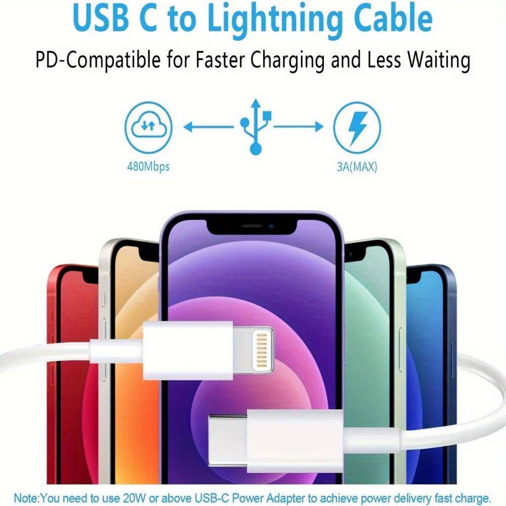 PD 20W Fast Charger with Lightning Cable - Foldable Phone Adapter for iPhone 14/13/12/11 Pro Max & iPad UK