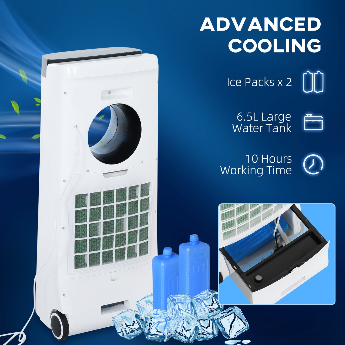 HOMCOM Bladeless Evaporative Air Cooler Fan with Humidifier & Air Purifier – 6.5L Water Tank, Remote Control, 3 Modes, 6 Speeds – Energy-Efficient Cooling for Home Use