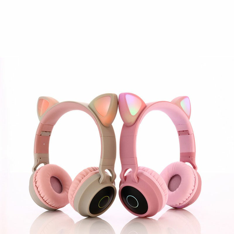 Wireless Cat Ear Bluetooth 5.0 Stereo Bass Headset LED Lights Earphone for Adults - Grey / Dark Blue