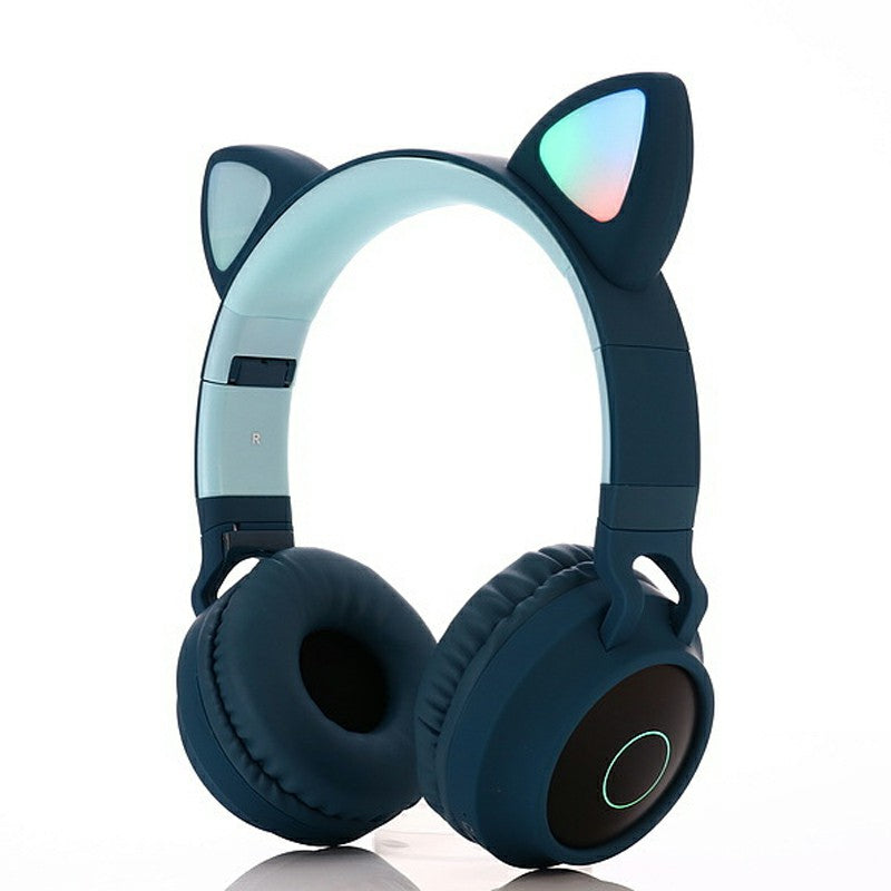 Wireless Cat Ear Bluetooth 5.0 Stereo Bass Headset LED Lights Earphone for Adults - Grey / Dark Blue