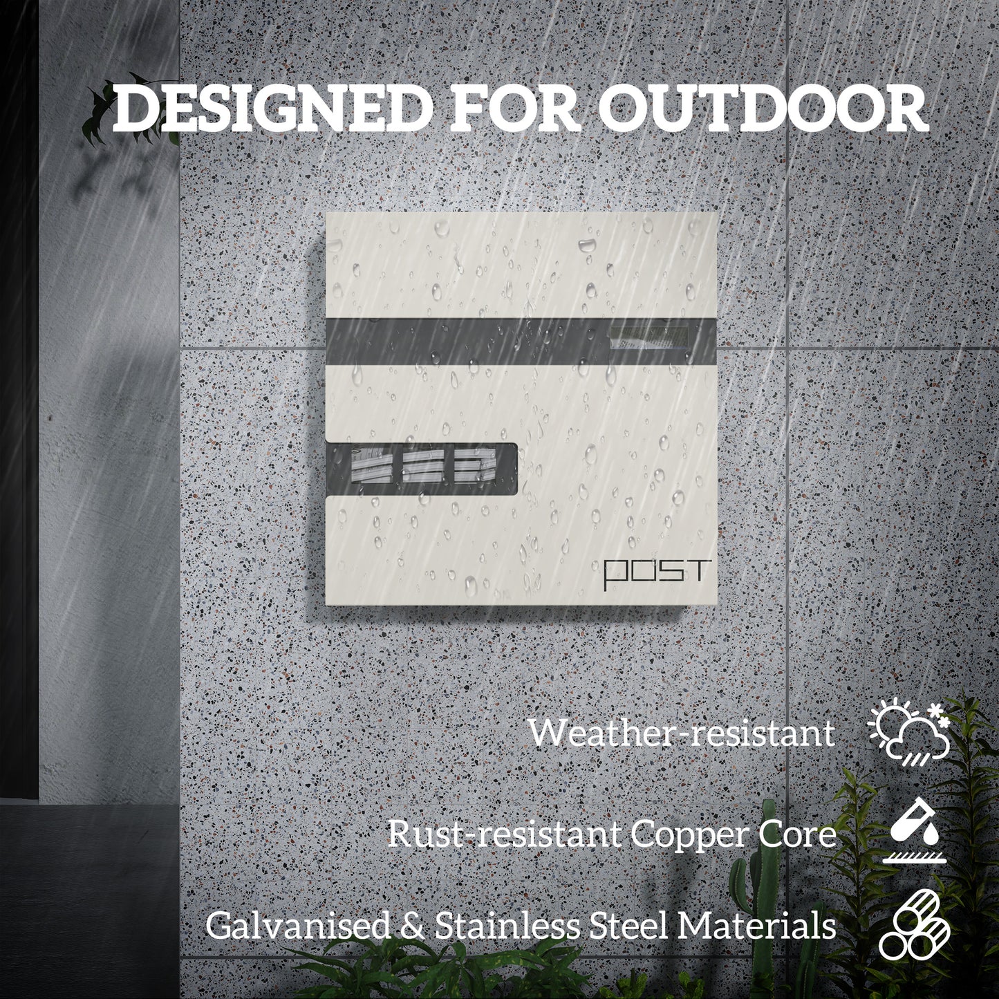 HOMCOM Wall Mounted Post Box - Modern Weatherproof Letterbox with Lock & Keys - Stainless Steel Design for UK Homes
