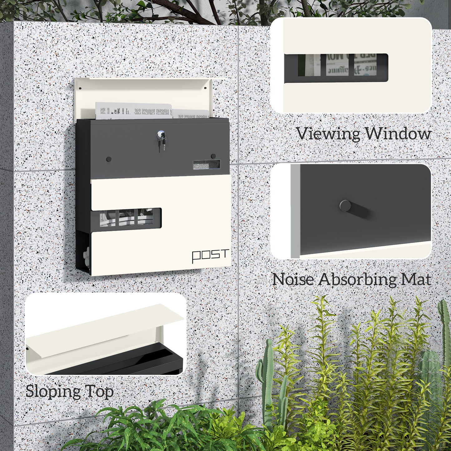 HOMCOM Wall Mounted Post Box - Modern Weatherproof Letterbox with Lock & Keys - Stainless Steel Design for UK Homes