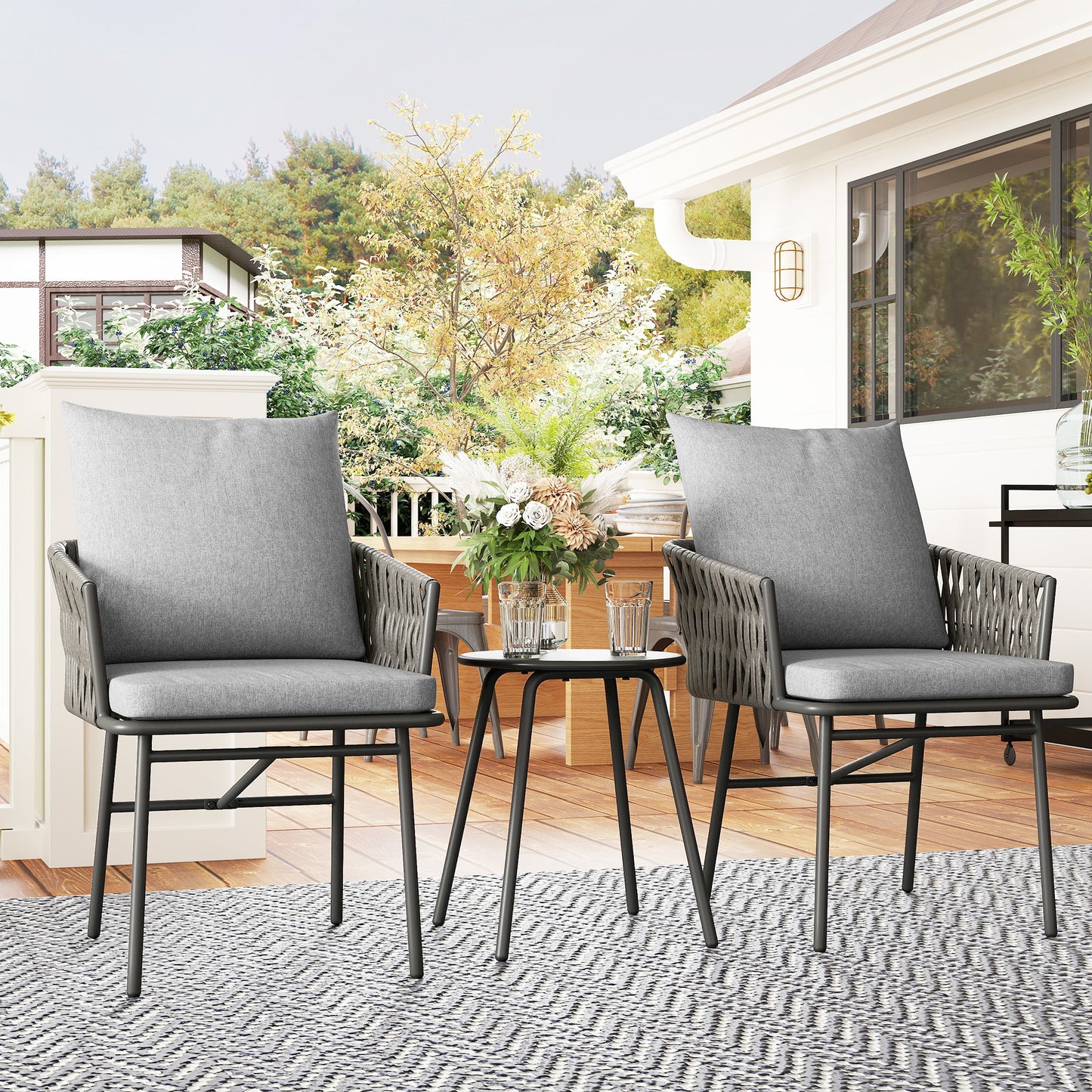 Outsunny 3-Piece Rattan Bistro Set | Garden Table & Chairs