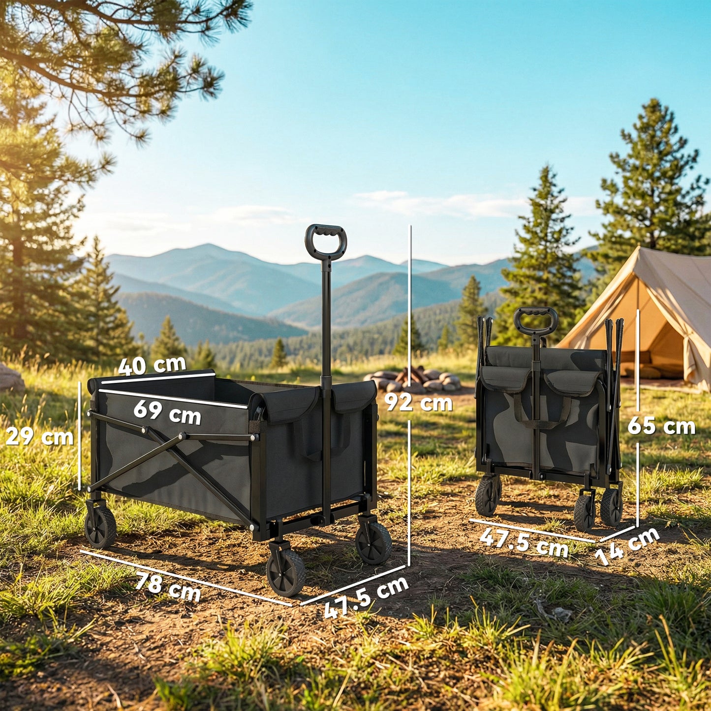 Portable compact festival cart for car boot storage