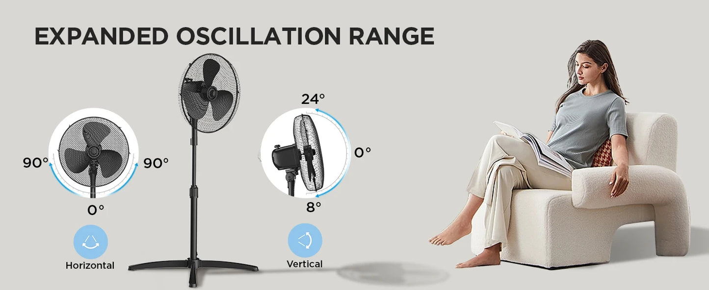 Midea 40W Pedestal Fan by COMFEE – Quiet Oscillating Standing Fan with 3 Speed Settings, Adjustable Height & Powerful Airflow – Home & Office Cooling Solution