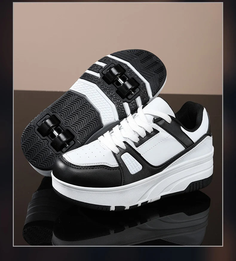 Four wheel roller shoes Boys girls walking shoes Casual outdoor sports slide and shrink school students pulleys shoes