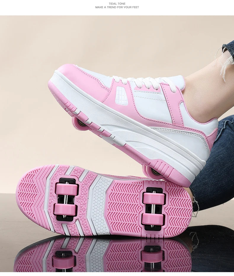 Four wheel roller shoes Boys girls walking shoes Casual outdoor sports slide and shrink school students pulleys shoes