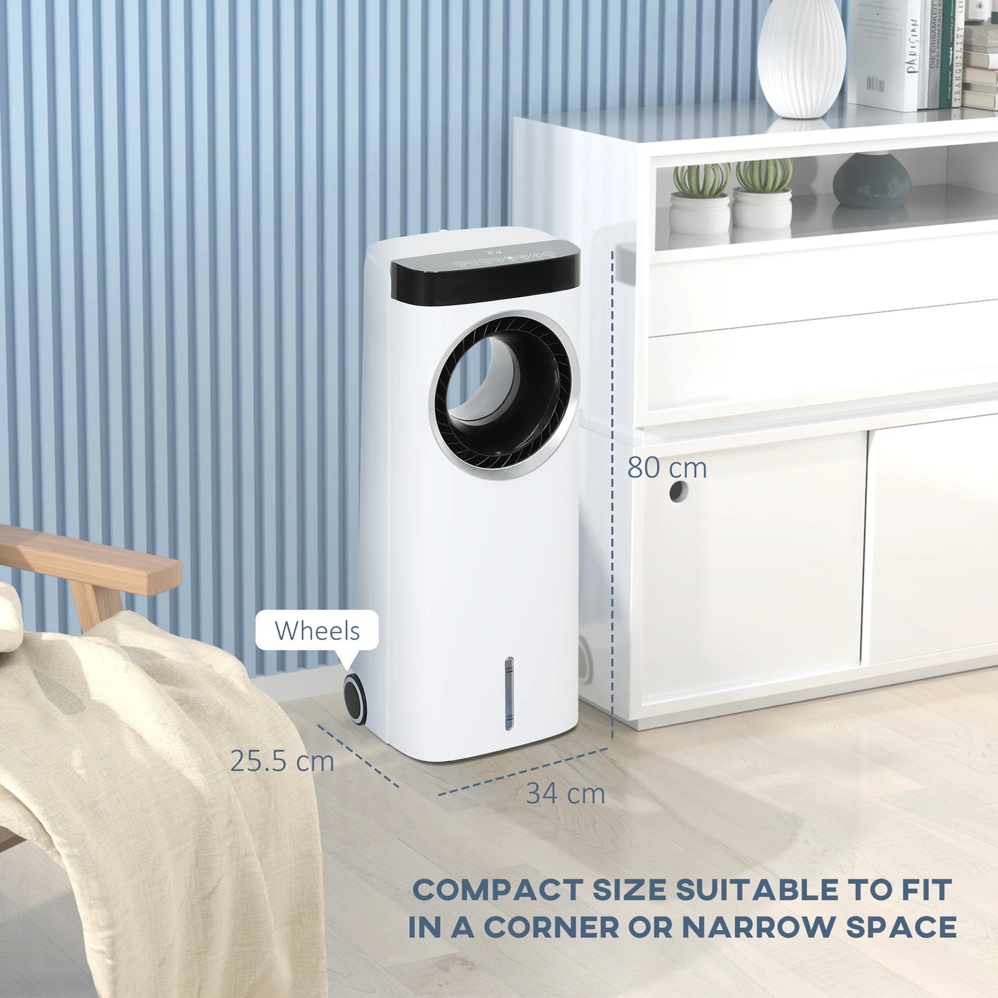 HOMCOM Bladeless Evaporative Air Cooler Fan with Humidifier & Air Purifier – 6.5L Water Tank, Remote Control, 3 Modes, 6 Speeds – Energy-Efficient Cooling for Home Use