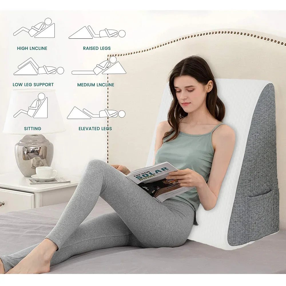 Bed Wedge Pillow for Sleeping – Triangle Memory Foam Support Cushion – Leg Elevation & Snoring Relief – Anti-Static