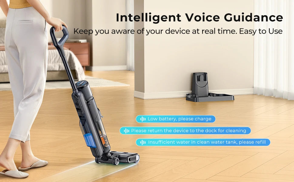 Laresar M3 Cordless Wet Dry Vacuum Cleaner Mop Edge Cleaning 55min Auto Suction Floor Washer Self-Cleaning Smart Home