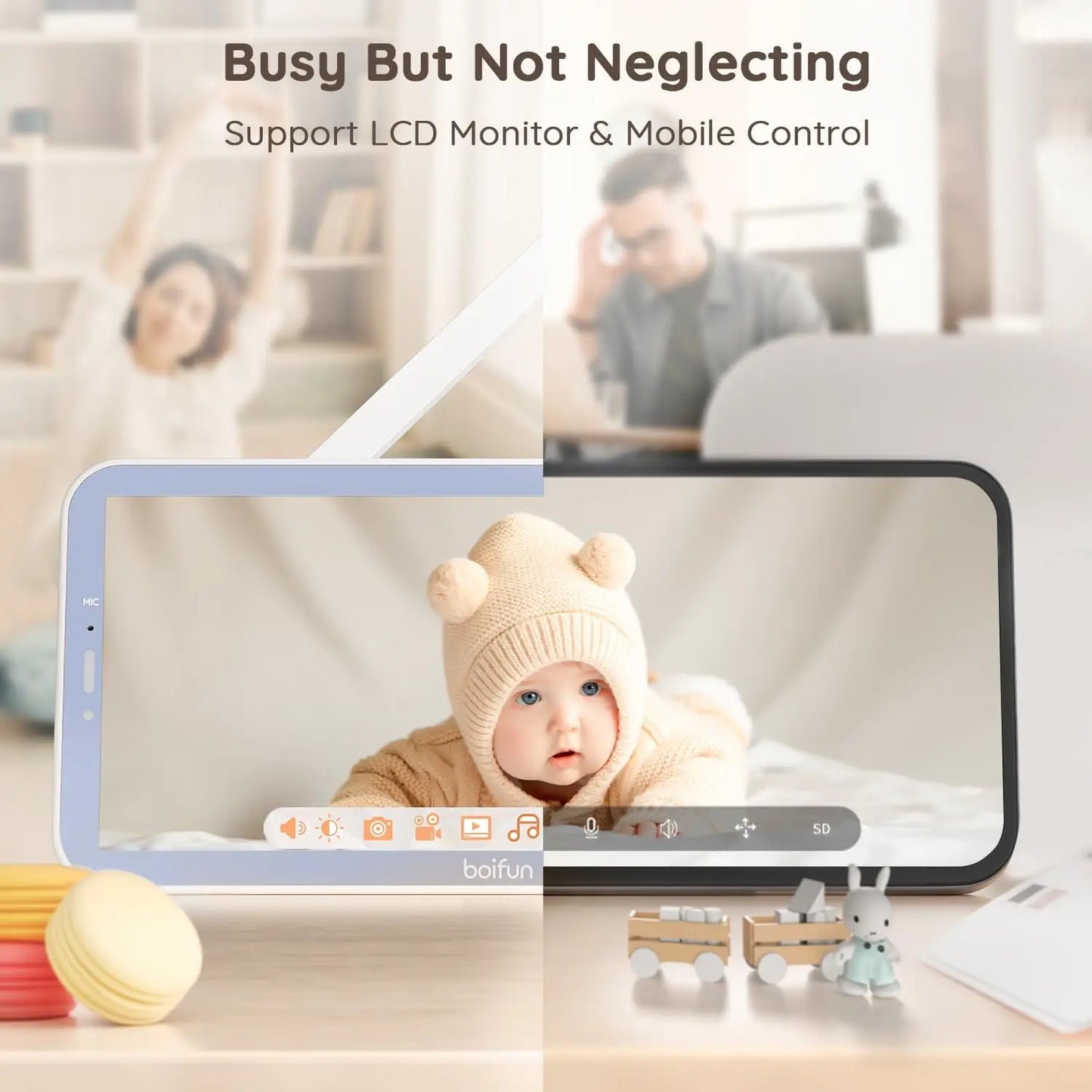 BOIFUN 2K WiFi Baby Monitor Camera – 5’’ Screen + App Control Motion & Crying Detection Auto Tracking Night Vision UK