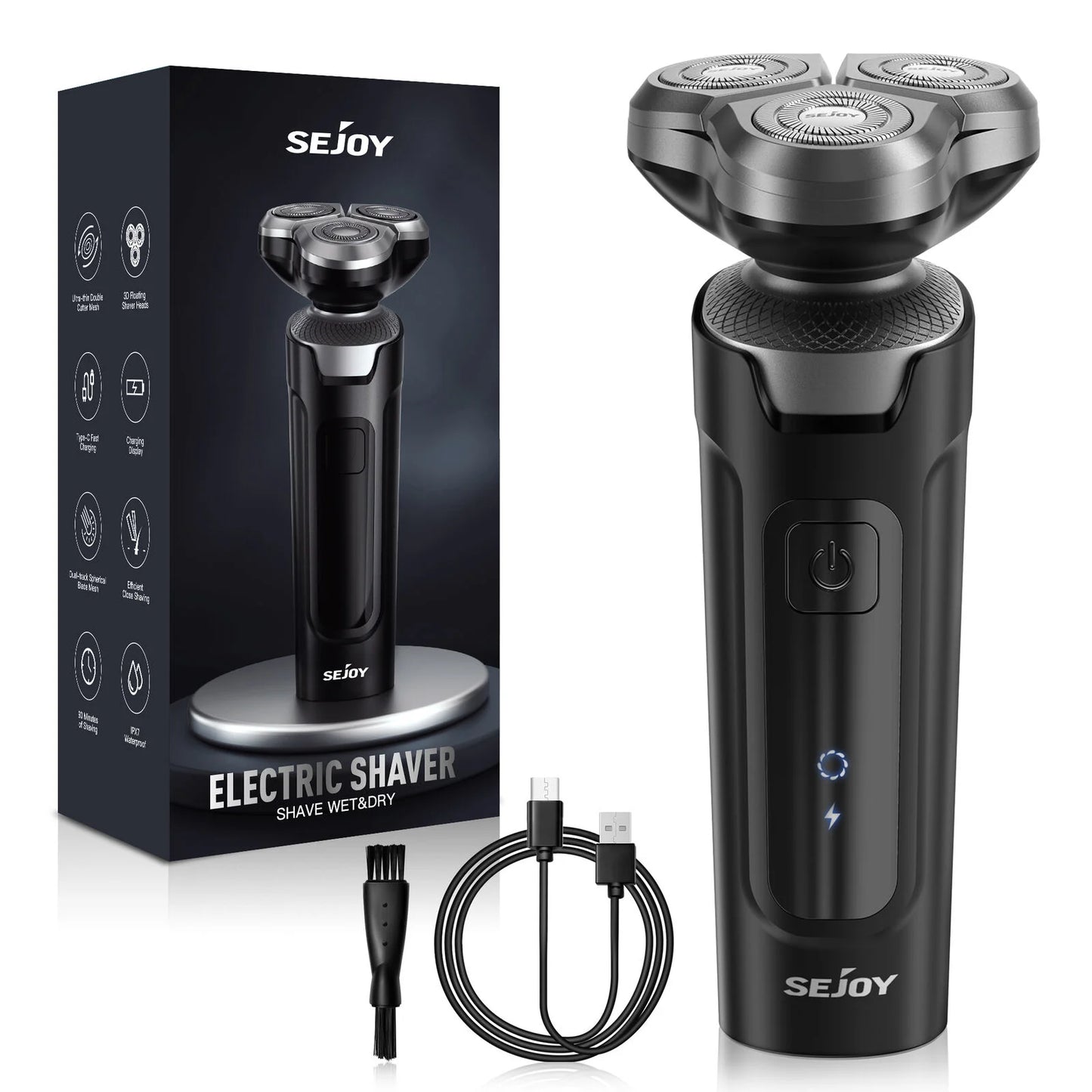 SEJOY 3 In 1 Multifunction Mens Electric Shaver Powerful Beard Nose Hair Trimmer Shaving Machine Electric Razor Waterproof