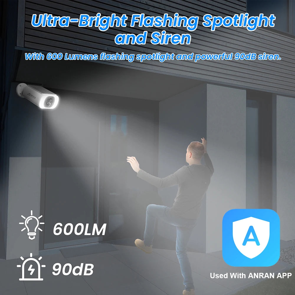 ANRAN 2K Solar Security Camera 3MP Outdoor Wireless 2.4G WiFi Camera | Battery-Powered Floodlight CCTV with Colour Night Vision | Not Compatible with NVR