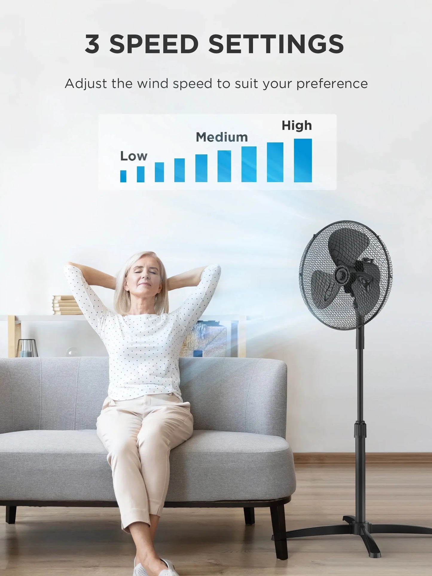 Midea 40W Pedestal Fan by COMFEE – Quiet Oscillating Standing Fan with 3 Speed Settings, Adjustable Height & Powerful Airflow – Home & Office Cooling Solution