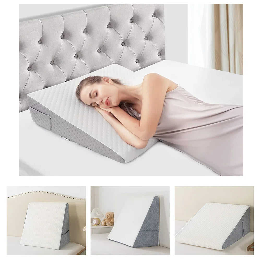 Bed Wedge Pillow for Sleeping – Triangle Memory Foam Support Cushion – Leg Elevation & Snoring Relief – Anti-Static