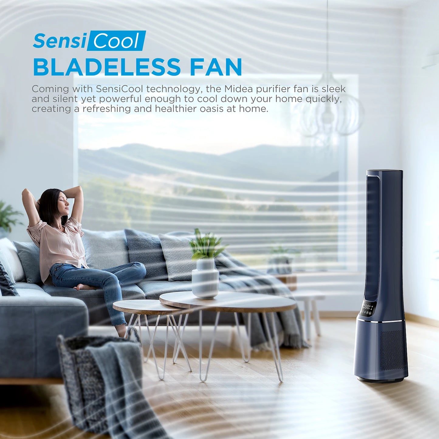 Midea 2-in-1 Bladeless Tower Fan with DC Motor – Ultra Quiet 10 Speeds LED Display App Control & Remote | COMFEE Smart