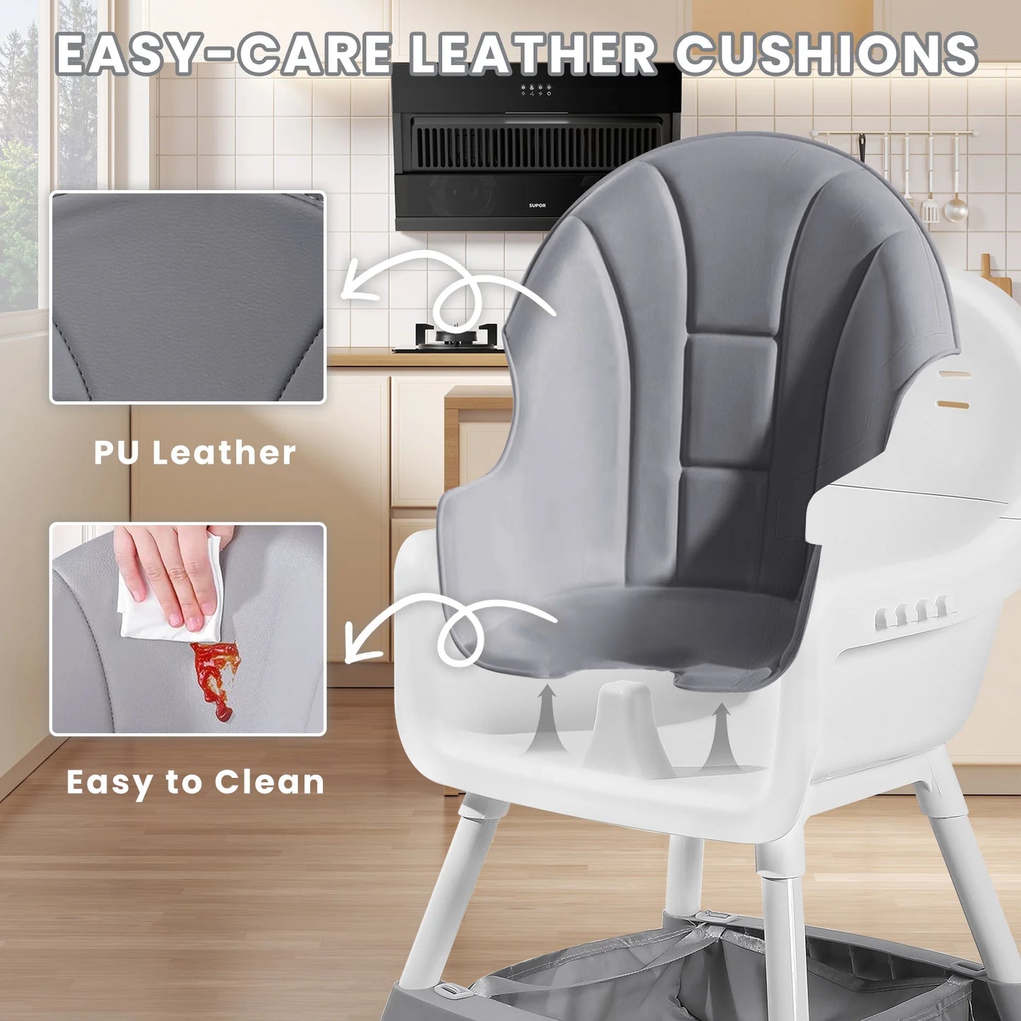 Baby High Chair Portable Baby Dining Chairs Eat & Play Convertible High Chair with Double-Layer Dinner Plate and Toy