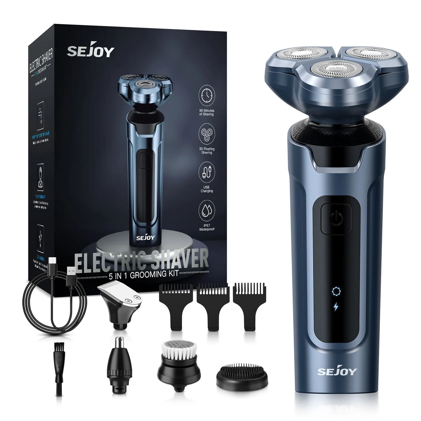 SEJOY 3 In 1 Multifunction Mens Electric Shaver Powerful Beard Nose Hair Trimmer Shaving Machine Electric Razor Waterproof