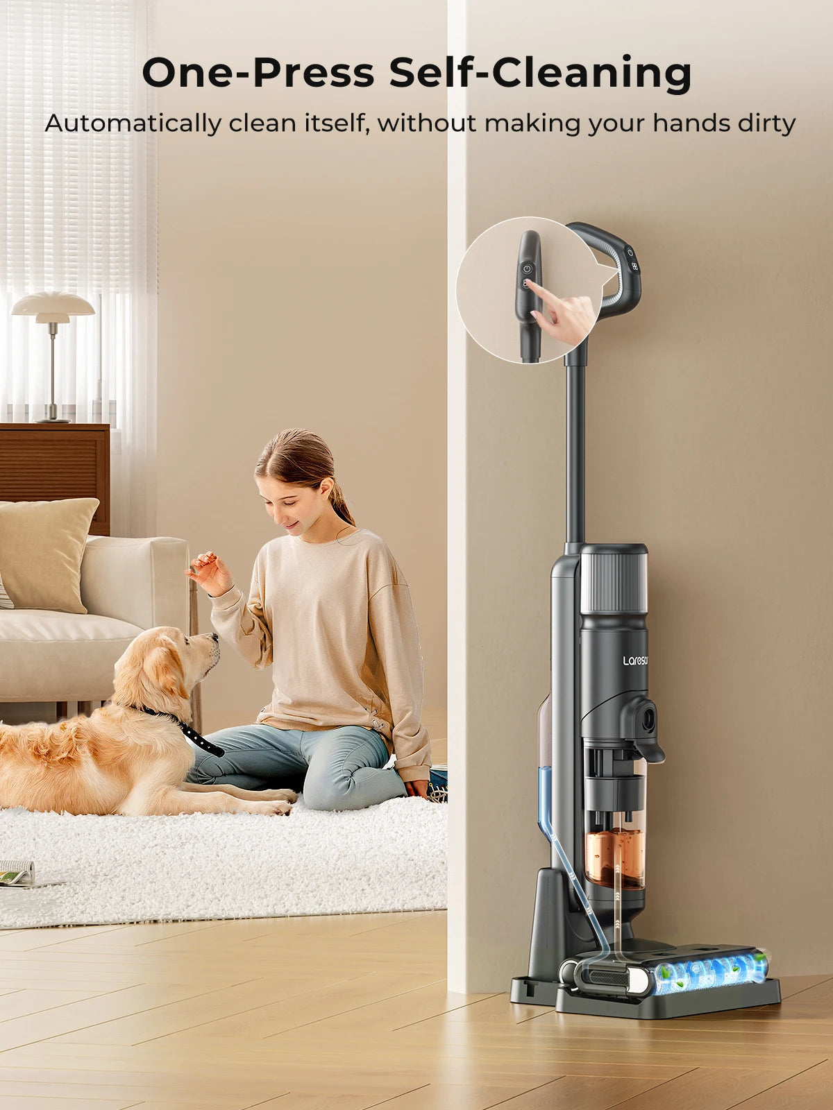 Laresar M3 Cordless Wet Dry Vacuum Cleaner Mop Edge Cleaning 55min Auto Suction Floor Washer Self-Cleaning Smart Home