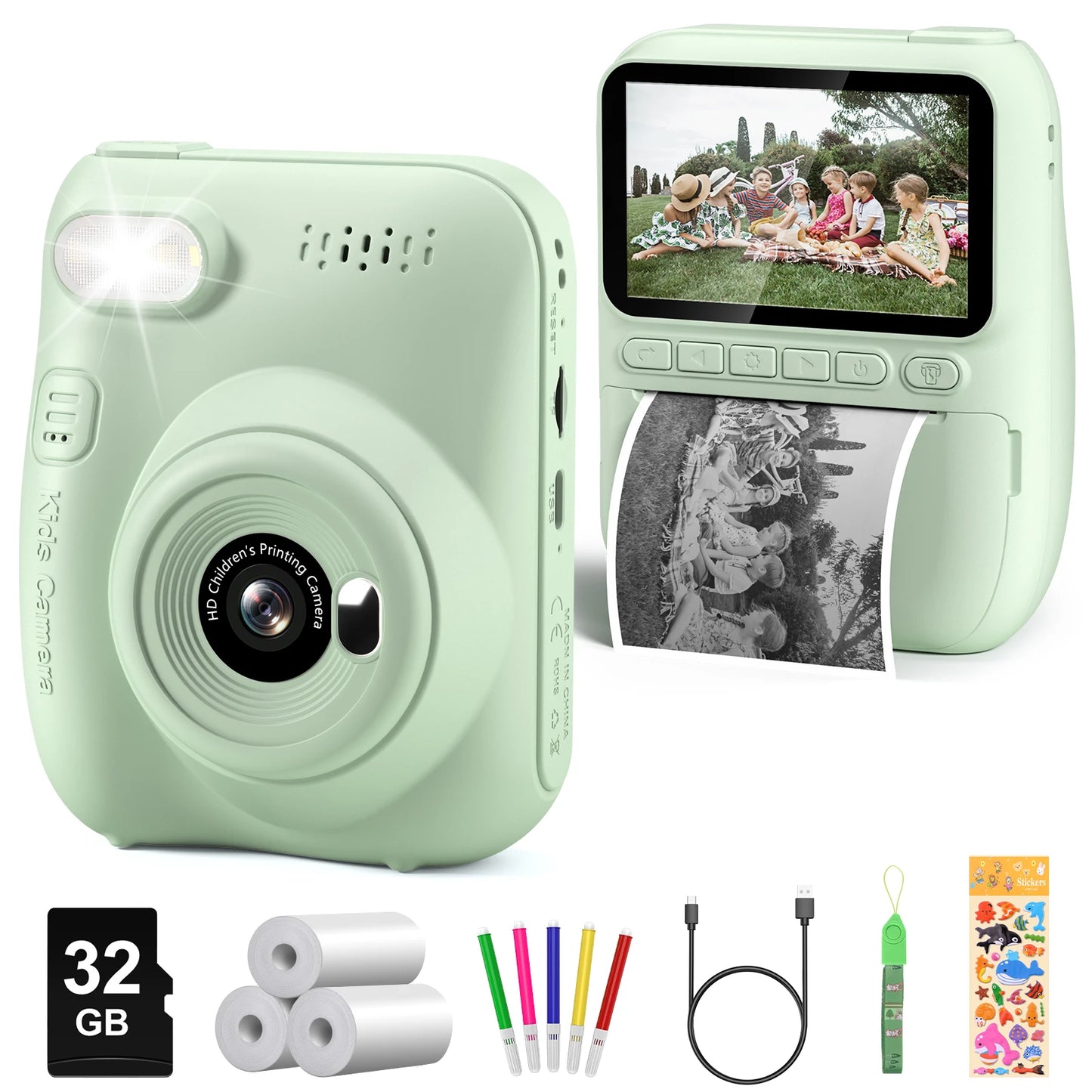 DIAMOOKY Kids Digital Camera - 32MP Instant Print Camera with 3.0 LCD Screen & Creative Kit - Perfect Gift for Ages 6-12