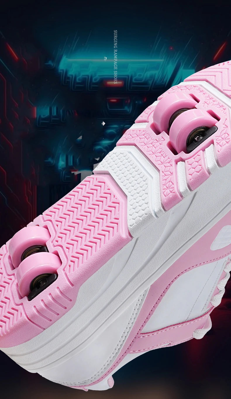 Four wheel roller shoes Boys girls walking shoes Casual outdoor sports slide and shrink school students pulleys shoes