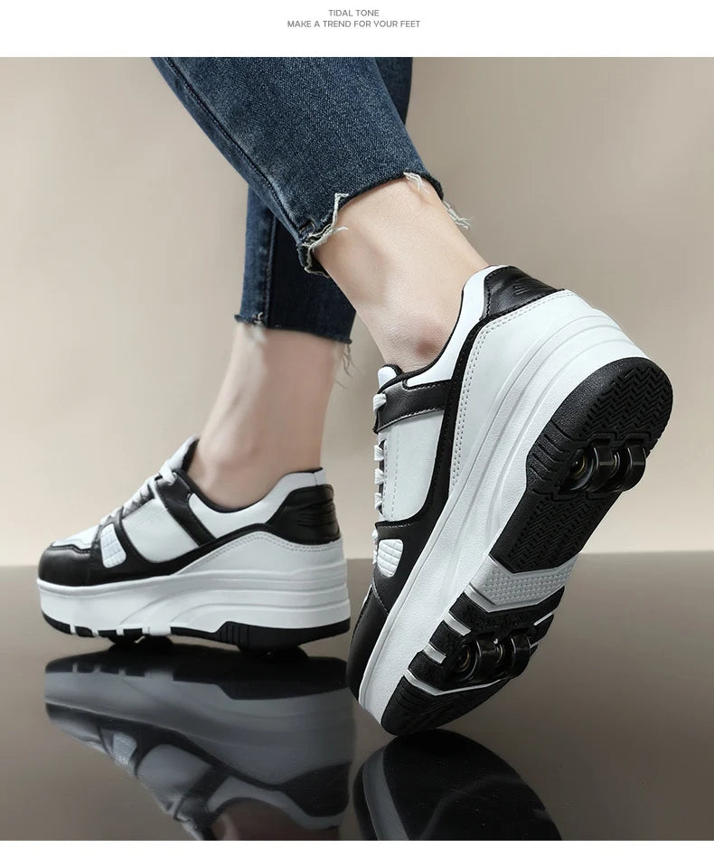 Four wheel roller shoes Boys girls walking shoes Casual outdoor sports slide and shrink school students pulleys shoes