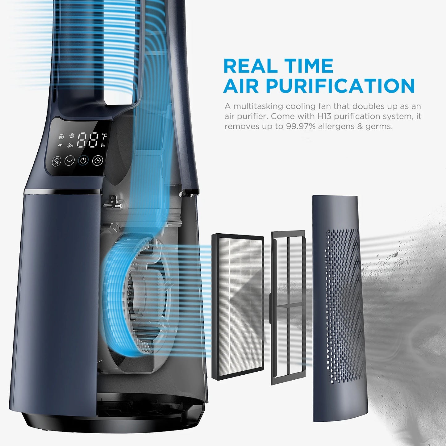 Midea 2-in-1 Bladeless Tower Fan with DC Motor – Ultra Quiet 10 Speeds LED Display App Control & Remote | COMFEE Smart