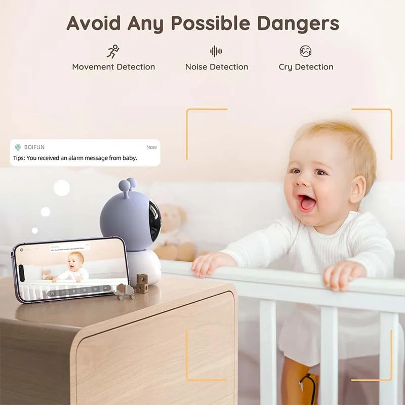 BOIFUN 2K WiFi Baby Monitor Camera – 5’’ Screen + App Control Motion & Crying Detection Auto Tracking Night Vision UK