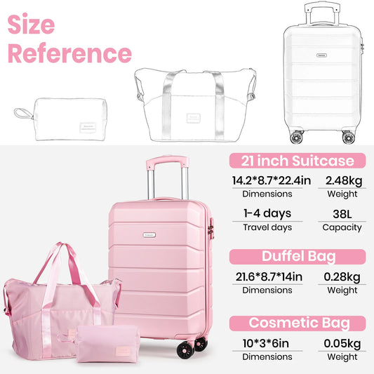 20" Hardshell Carry-On Suitcase | ABS Lightweight, TSA Lock, 4 Spinner Wheels, Cabin-Approved — Pink or Beige