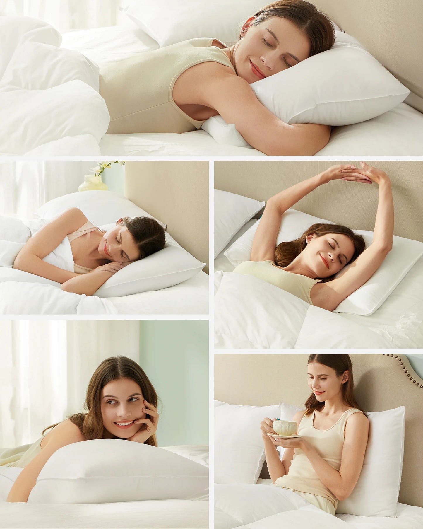 SONGMICS Bed Pillows 74 x 48 cm – 800g Filling – Soft Brushed Polyester – Machine Washable at 60°C – Includes Storage