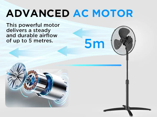 Midea 40W Pedestal Fan by COMFEE – Quiet Oscillating Standing Fan with 3 Speed Settings, Adjustable Height & Powerful Airflow – Home & Office Cooling Solution