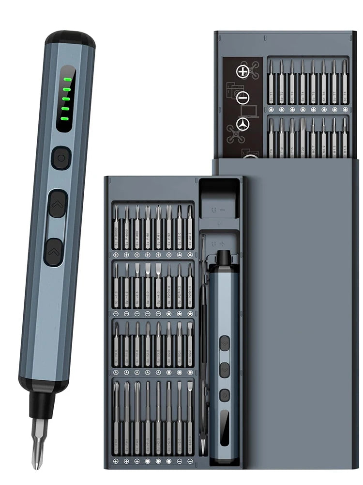 Precision Electric Screwdriver Set 68 in 1 Cordless 64 S2 Precision Drill Bits 5 Torque Settings LED Hand Repair Tool