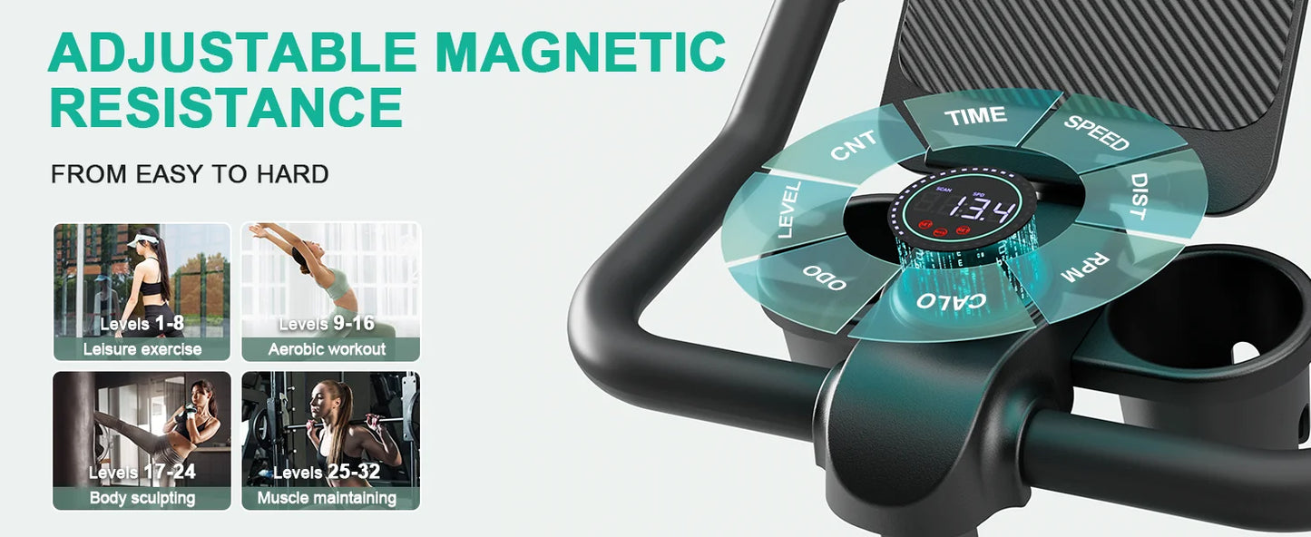 SuperUN Exercise Bike - 32-Level Magnetic Resistance Home Gym Bike with LCD Monitor & App Connectivity - 300lbs Capacity