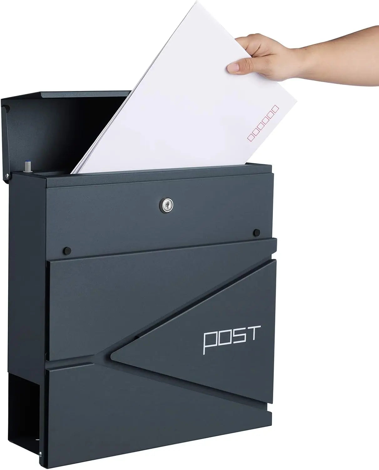 SONGMICS Wall Mounted Post Box - Modern Letterbox with Newspaper Holder & Lock - Metal Construction for UK Homes
