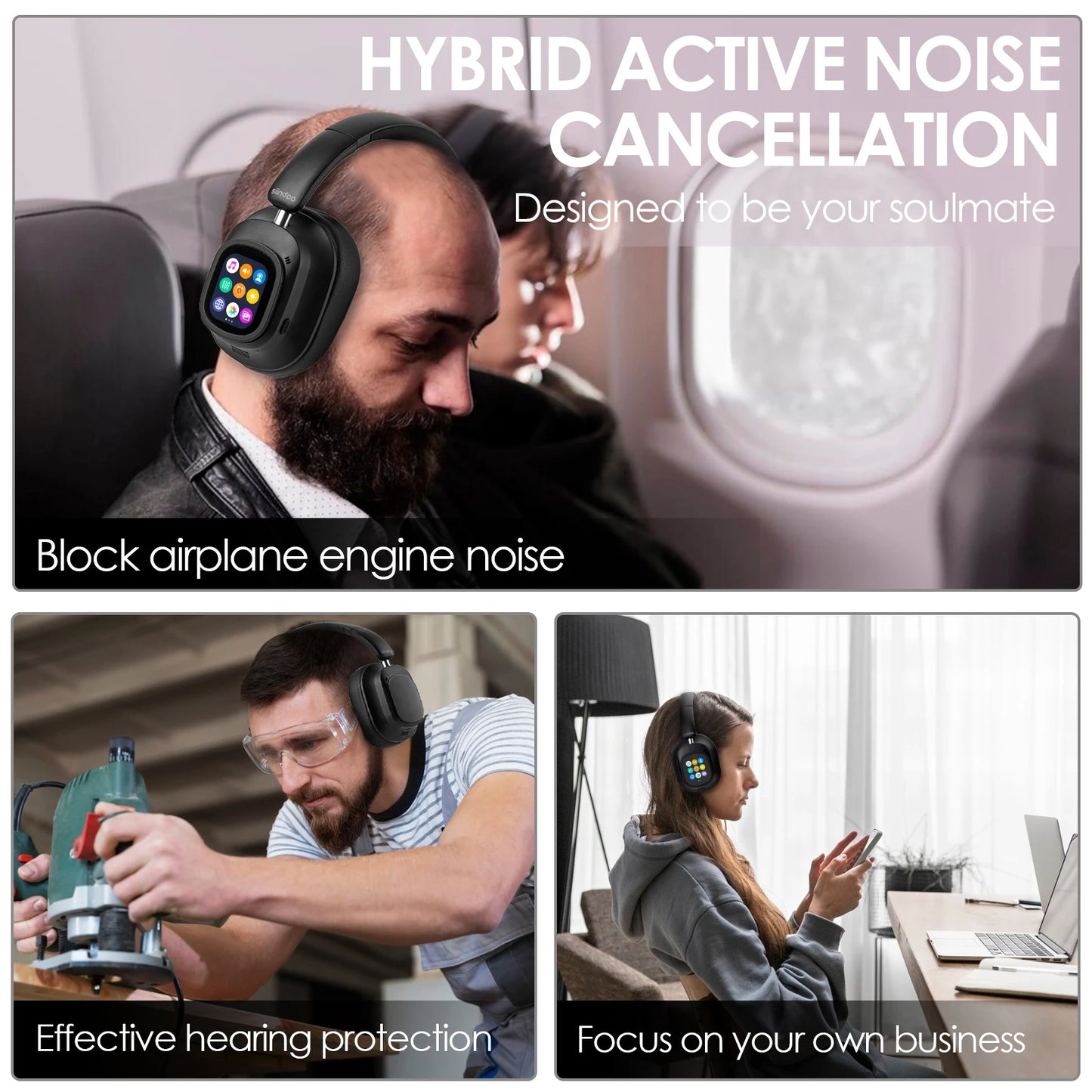Siindoo JH-ANC930Plus Hybrid Wireless Headphone Active Noise Cancelling Headphones With Multi Magnetic Touch Control