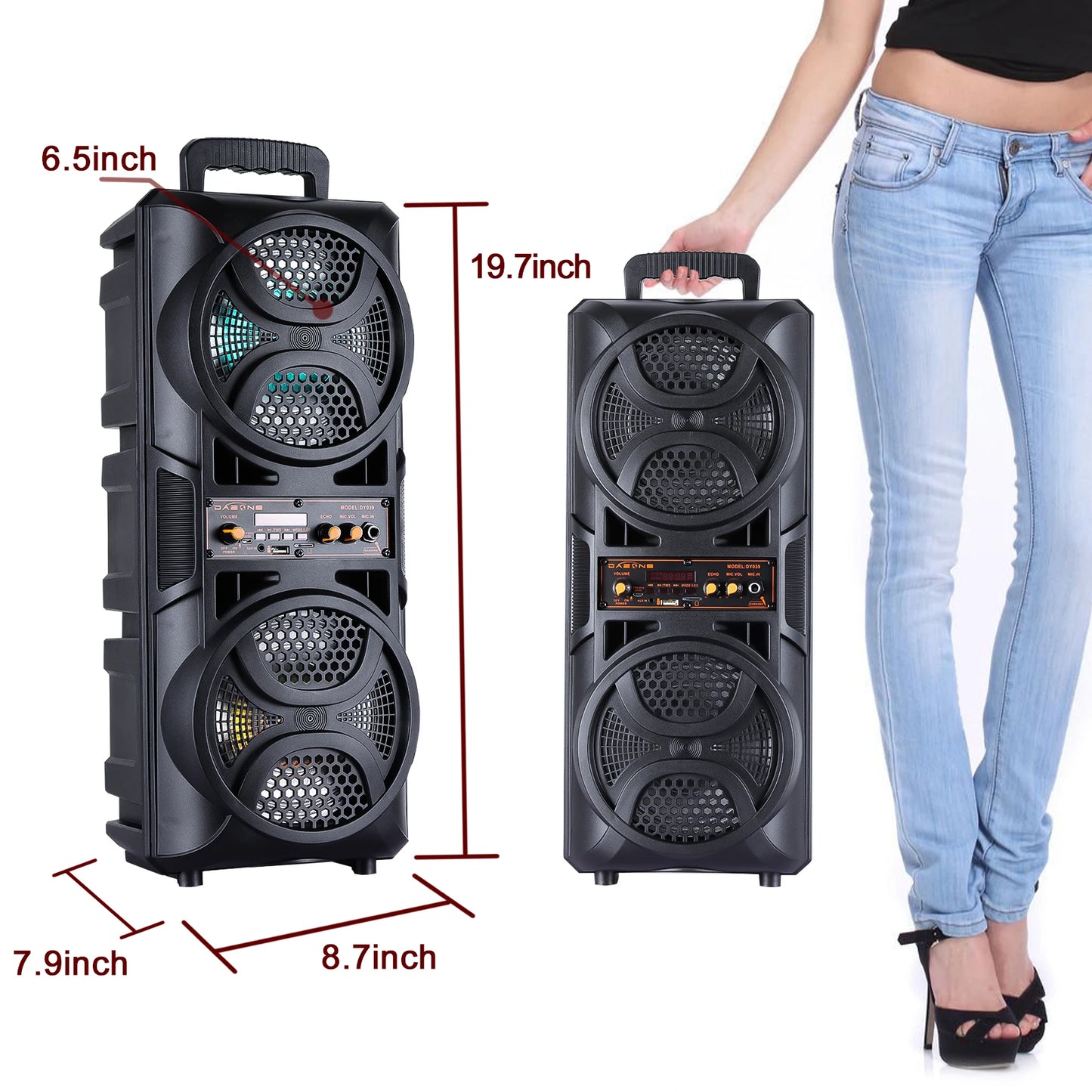 ZYMY 3000W Portable Bluetooth Speaker Subwoofer – Heavy Bass Sound System with Microphone Remote Control and LED Light