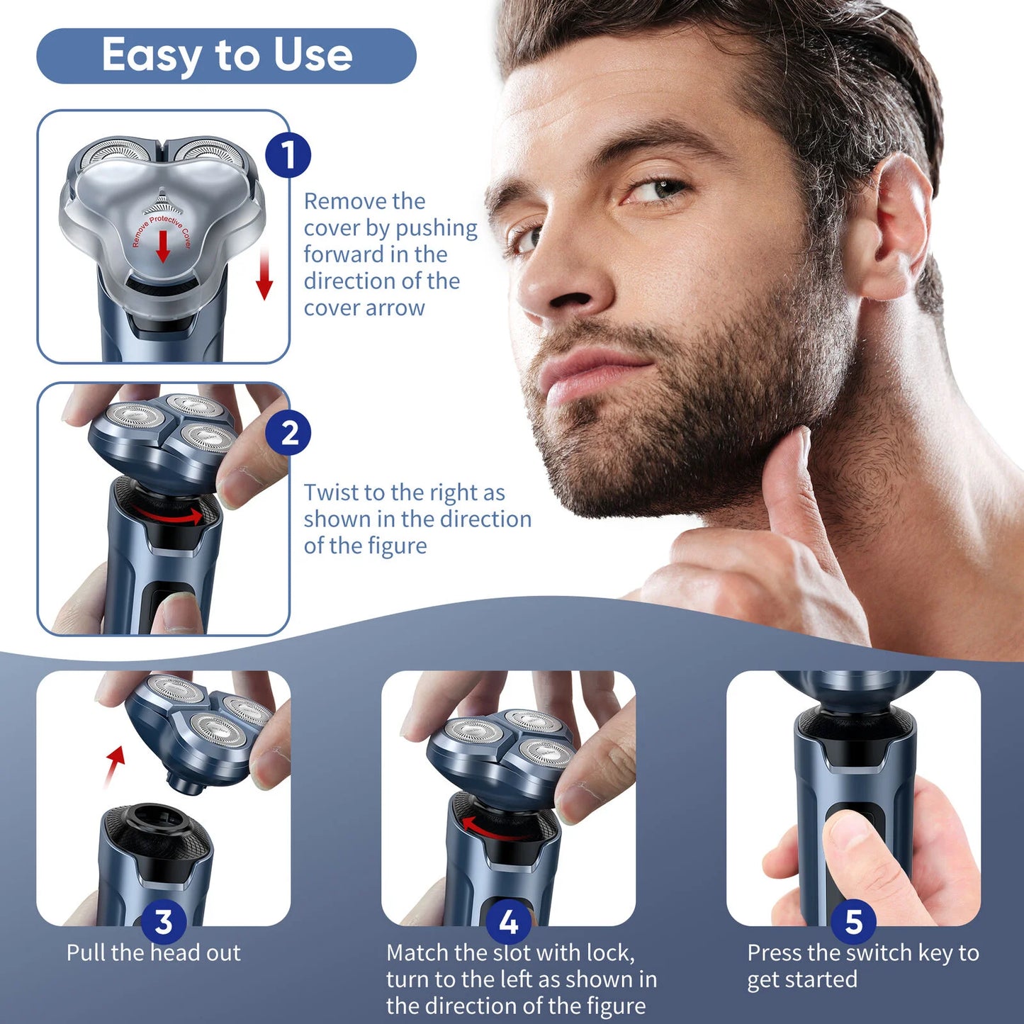 SEJOY 3 In 1 Multifunction Mens Electric Shaver Powerful Beard Nose Hair Trimmer Shaving Machine Electric Razor Waterproof